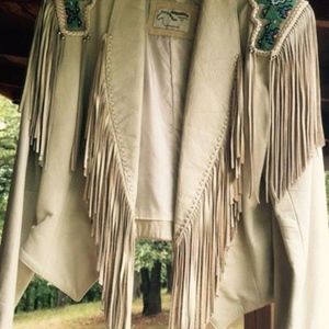 Leather jacket fringe beaded